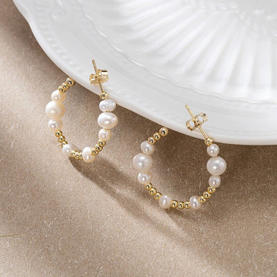 S925 Sterling Silver Earrings Round Beads String Natural - Zambeel
