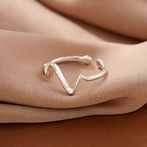S925 Sterling Silver ECG Ring For Women Adjustable Band - Zambeel