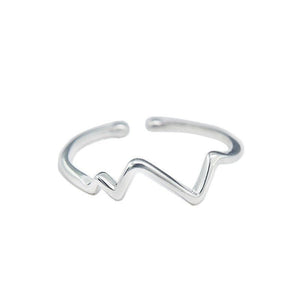 S925 Sterling Silver ECG Ring For Women Adjustable Band - Zambeel