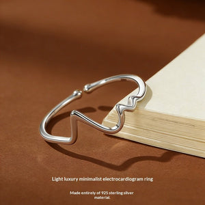 S925 Sterling Silver ECG Ring For Women Adjustable Band - Zambeel