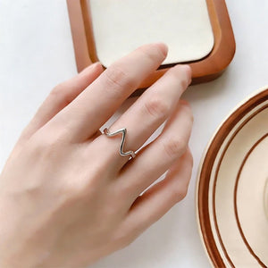 S925 Sterling Silver ECG Ring For Women Adjustable Band - Zambeel