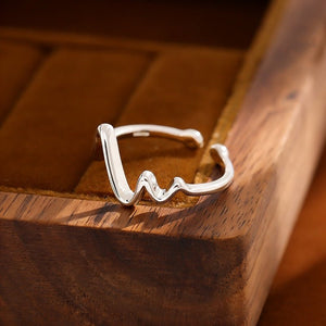 S925 Sterling Silver ECG Ring For Women Adjustable Band - Zambeel