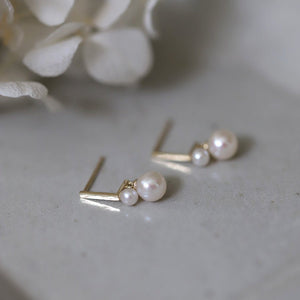 S925 Sterling Silver Gold - plated Stud Earring Women's Pearl Pear - shaped - Zambeel