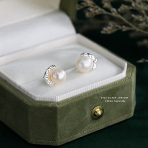 S925 Sterling Silver Lava Texture Pearl Stud Earrings For Women - Zambeel