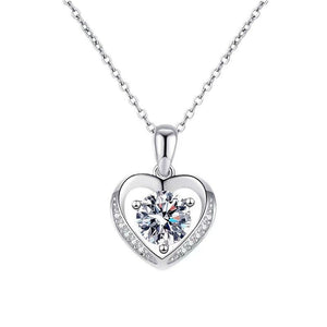 S925 Sterling Silver Love Heart Womens Eternal Heart Moissanite Necklace - Zambeel