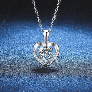S925 Sterling Silver Love Heart Womens Eternal Heart Moissanite Necklace - Zambeel