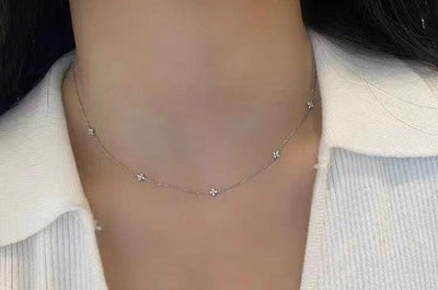 S925 Sterling Silver Plated 18K Gold Light Luxury Star Elegance High - grade Starry Clavicle Chain - Zambeel