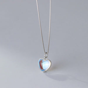 S925 Sterling Silver Synthetic Glass Heart Oval Necklace - Zambeel