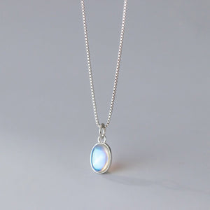 S925 Sterling Silver Synthetic Glass Heart Oval Necklace - Zambeel
