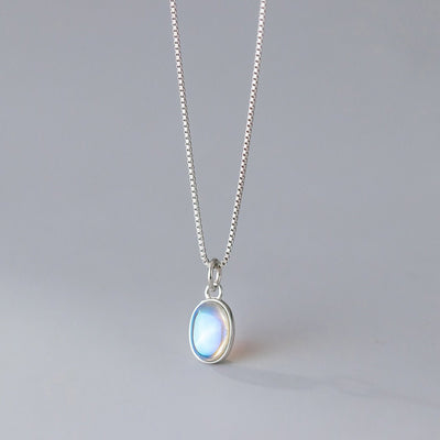 S925 Sterling Silver Synthetic Glass Heart Oval Necklace - Zambeel