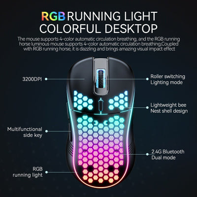 SA - 1 Dual Mode Honeycomb Shell RGB Wireless Bluetooth Computer Gaming Mouse - Zambeel