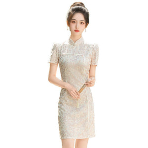 Short Lace Cheongsam, Women's Summer Dress - Zambeel