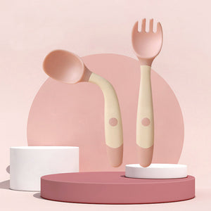 Silicone Spoon for Baby Utensils Set Auxiliary Food Toddler Learn To Eat Training Bendable Soft Fork Infant Children Tableware - Zambeel