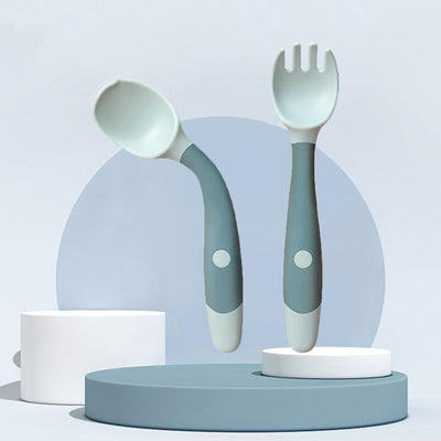 Silicone Spoon for Baby Utensils Set Auxiliary Food Toddler Learn To Eat Training Bendable Soft Fork Infant Children Tableware - Zambeel