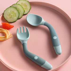 Silicone Spoon for Baby Utensils Set Auxiliary Food Toddler Learn To Eat Training Bendable Soft Fork Infant Children Tableware - Zambeel