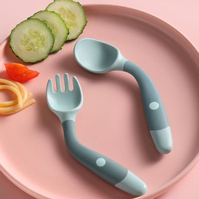 Silicone Spoon for Baby Utensils Set Auxiliary Food Toddler Learn To Eat Training Bendable Soft Fork Infant Children Tableware - Zambeel