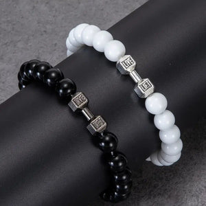 Silver Bracelet Elastic Bright Black Alloy Men's Dumbbell - Zambeel