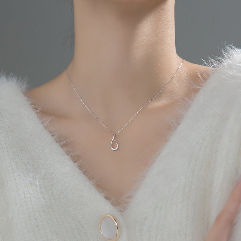 Silver Hollow Drop - Shaped Diamond - Studded Necklace - Zambeel