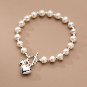 Silver Love Pearl Light Bead Bracelet Heart - shaped - Zambeel