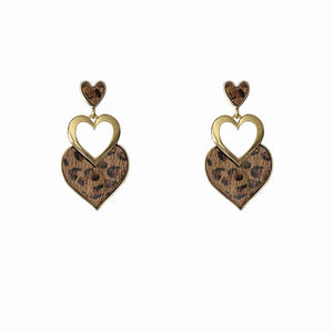 Silver Needle Heart - Shaped Leopard - Print Pendant Earrings - Zambeel