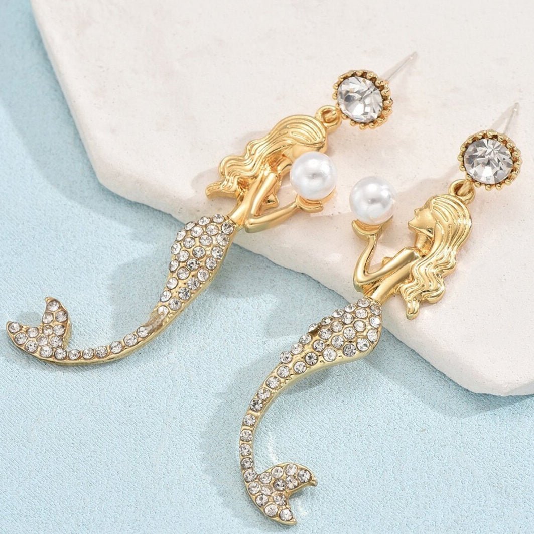 Silver Needle Mermaid Pearl Super Fairy Long Earrings - Zambeel