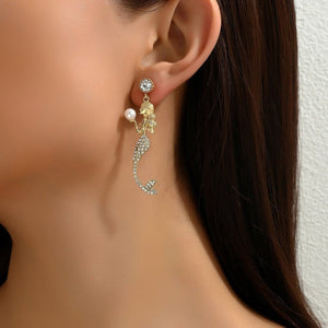 Silver Needle Mermaid Pearl Super Fairy Long Earrings - Zambeel