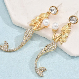 Silver Needle Mermaid Pearl Super Fairy Long Earrings - Zambeel