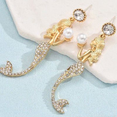 Silver Needle Mermaid Pearl Super Fairy Long Earrings - Zambeel