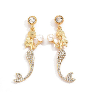 Silver Needle Mermaid Pearl Super Fairy Long Earrings - Zambeel