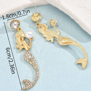 Silver Needle Mermaid Pearl Super Fairy Long Earrings - Zambeel