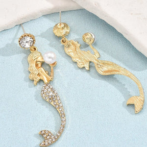 Silver Needle Mermaid Pearl Super Fairy Long Earrings - Zambeel