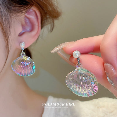 Silver Needle Shell Illusion Colorful Super Immortal Pearl Earrings - Zambeel