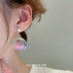 Silver Needle Shell Illusion Colorful Super Immortal Pearl Earrings - Zambeel