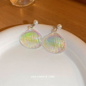 Silver Needle Shell Illusion Colorful Super Immortal Pearl Earrings - Zambeel