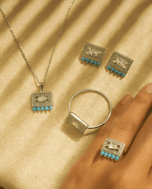 Silver Rectangle Crystal & Pearl Jewelry Set - Zambeel