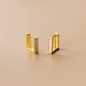 Silver Women's Elegant Shell Square Earrings - Zambeel