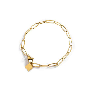 Simple Chunky Chain Bracelet With A Small Square Plate In A Japanese - Korean Style - Zambeel