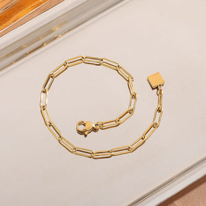Simple Chunky Chain Bracelet With A Small Square Plate In A Japanese - Korean Style - Zambeel