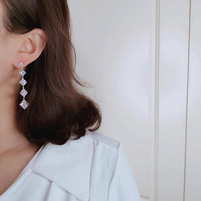 Simple Fashion In Europe And America Square Tassel Long Earrings - Zambeel