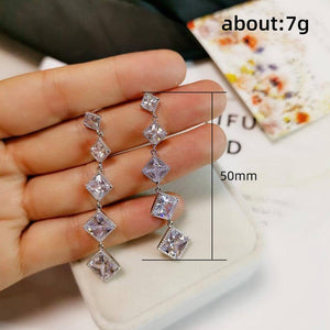 Simple Fashion In Europe And America Square Tassel Long Earrings - Zambeel