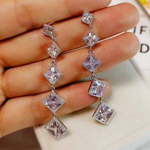 Simple Fashion In Europe And America Square Tassel Long Earrings - Zambeel