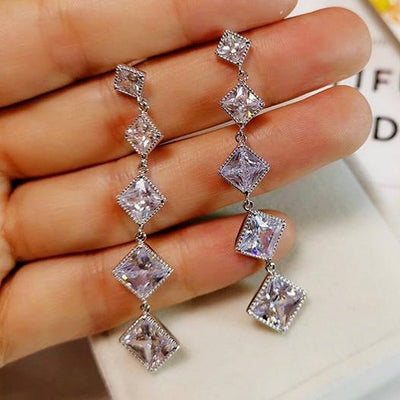 Simple Fashion In Europe And America Square Tassel Long Earrings - Zambeel