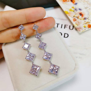 Simple Fashion In Europe And America Square Tassel Long Earrings - Zambeel