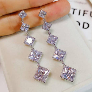 Simple Fashion In Europe And America Square Tassel Long Earrings - Zambeel