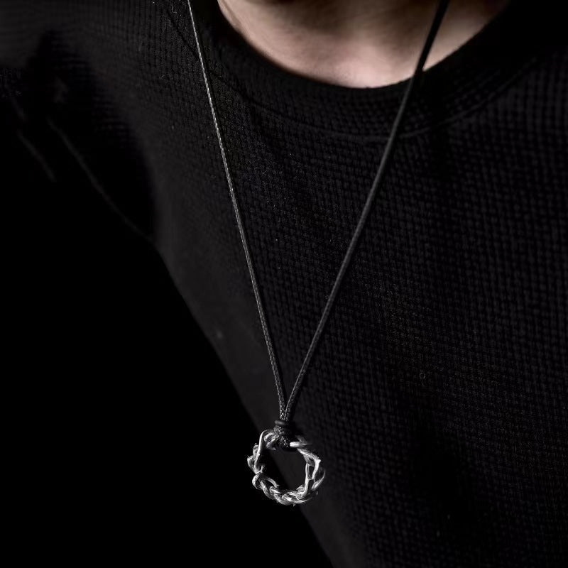 Simple Leather All - Match Hip - Hop Retro Punk Necklace For Men With A Thorn Pendant - Zambeel