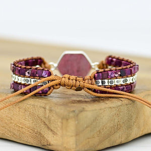 Simple Natural Stone Cowhide Handwoven Bracelet - Zambeel