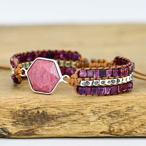 Simple Natural Stone Cowhide Handwoven Bracelet - Zambeel