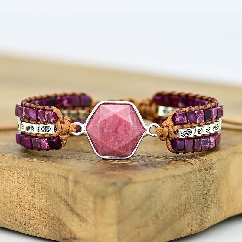 Simple Natural Stone Cowhide Handwoven Bracelet - Zambeel