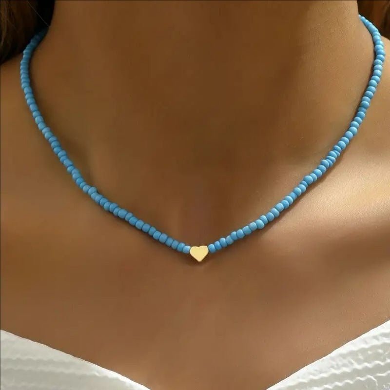 Simple Retro Heart - shaped Decorative Handmade Beaded Clavicle Necklace - Zambeel