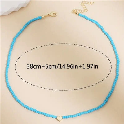 Simple Retro Heart - shaped Decorative Handmade Beaded Clavicle Necklace - Zambeel